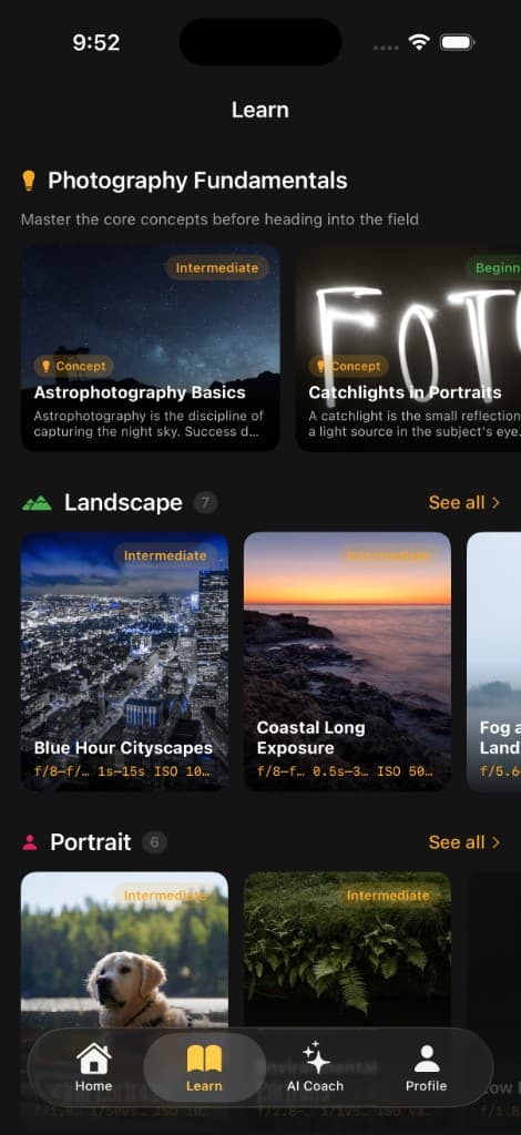 Browsing Shot Cards filtered by category and difficulty